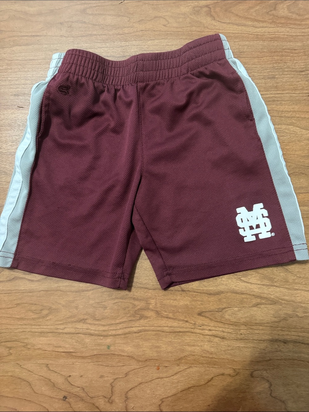 Kids Maroon Athletic Shorts with White Side Panels-Size 5T